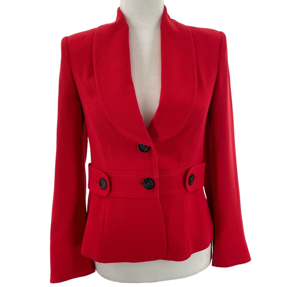 Zelda Vintage 80s Red Knit Two Button Fitted Retro Career Blazer Women Sz 4